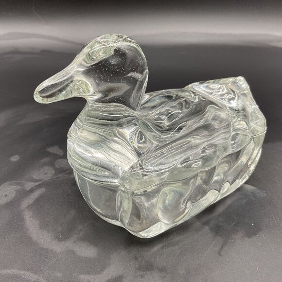 Vintage L.E. Smith Clear Glass Duck Trinket Box 5.5"L x 4.5"H - Picture 1 of 7